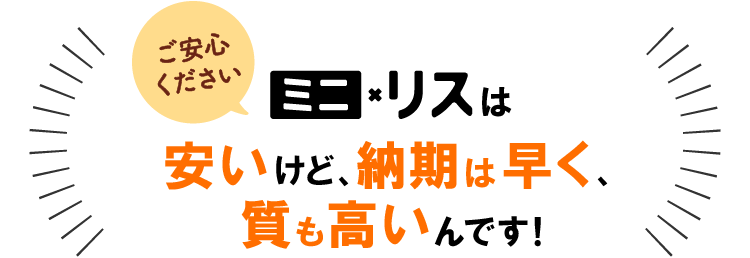 ご安心ください ミニリスは安いけど、納期は早く、質も高いんです!